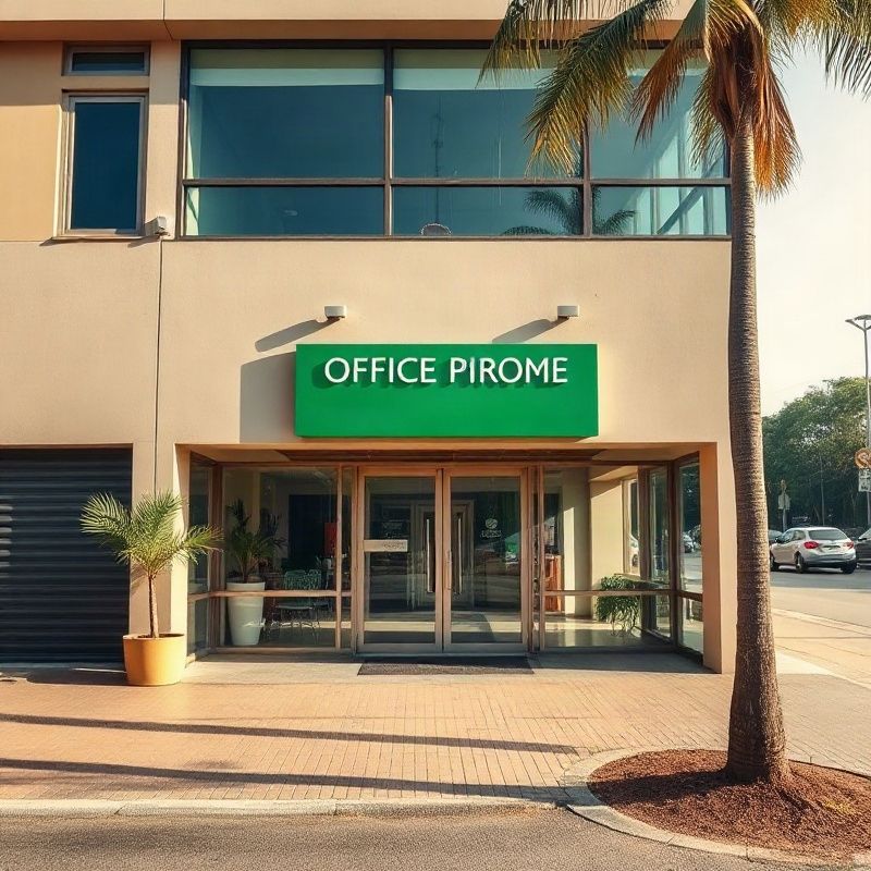 Modern office entrance on Uganda Road Eldoret with emerald-green signage
